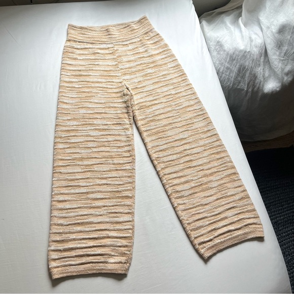 VERONICA BEARD mustard yellow cream tan space dye chunky knit wide leg pants